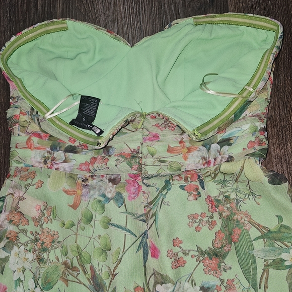 Jay Godfrey Strapless Green Floral Chiffon Romper – Size 6 - Picture 5 of 11